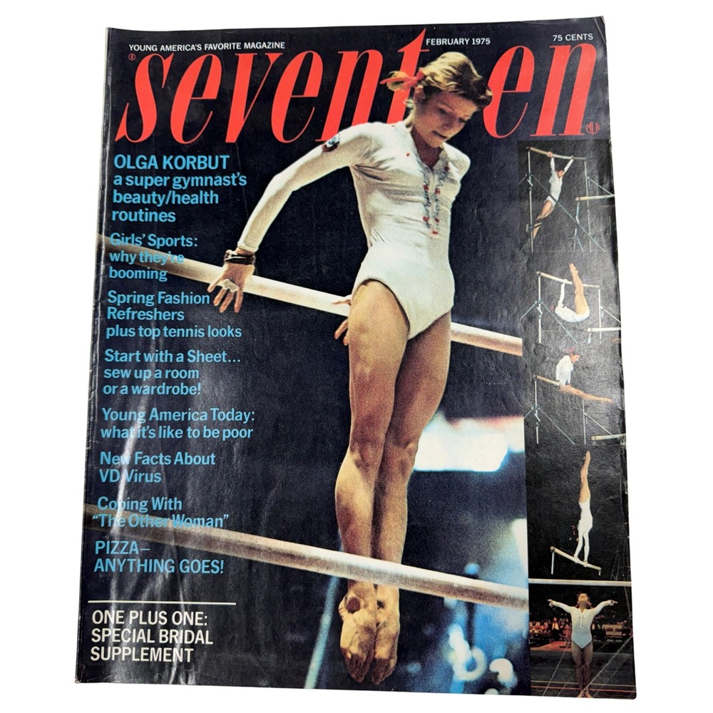 Vintage Seventeen Magazine February 1975 Olga Korbut Gymnast 70s Fashion Bridal